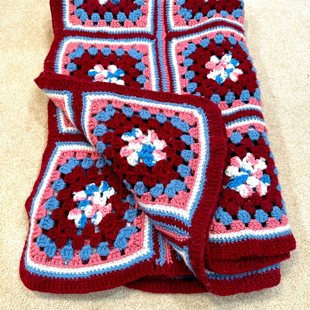 Vintage handmade crocheted afghan multicolored